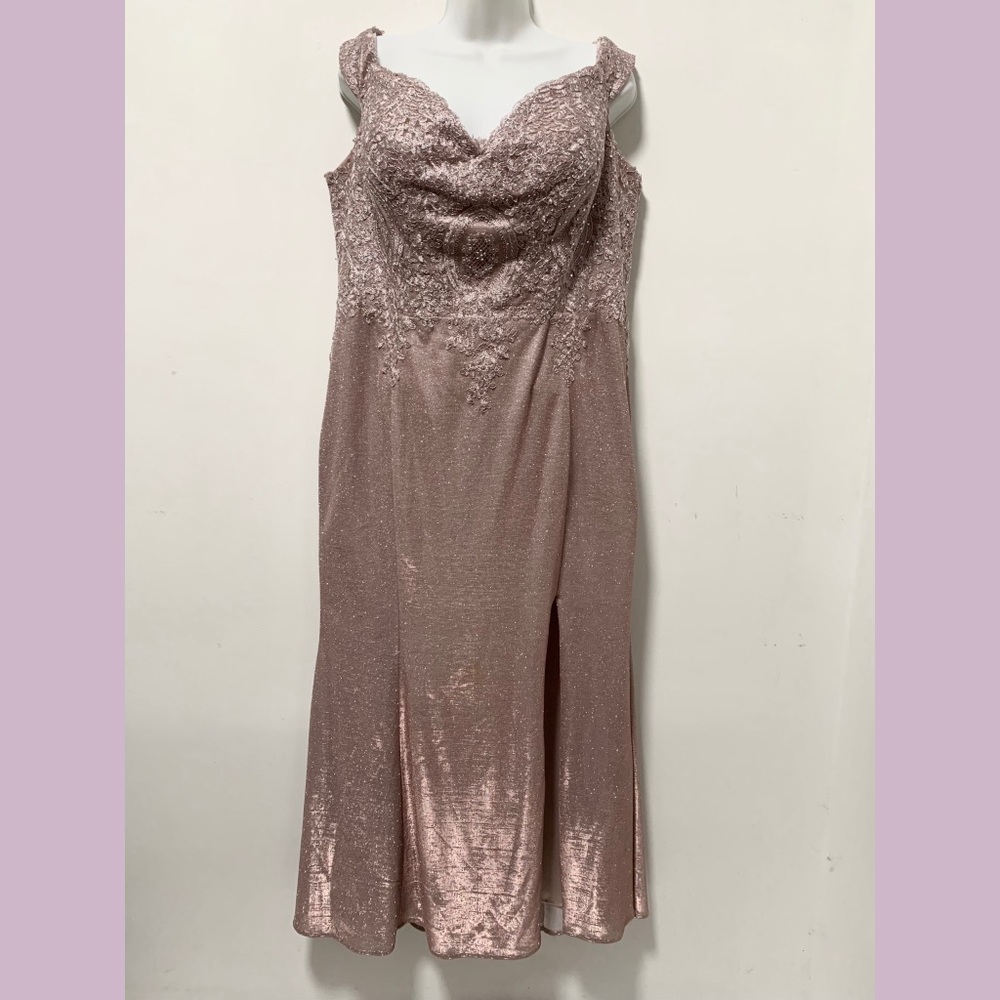 Eureka Los Angeles Metallic Pink Cowl Neck Sleeveless Gown Dress for Events